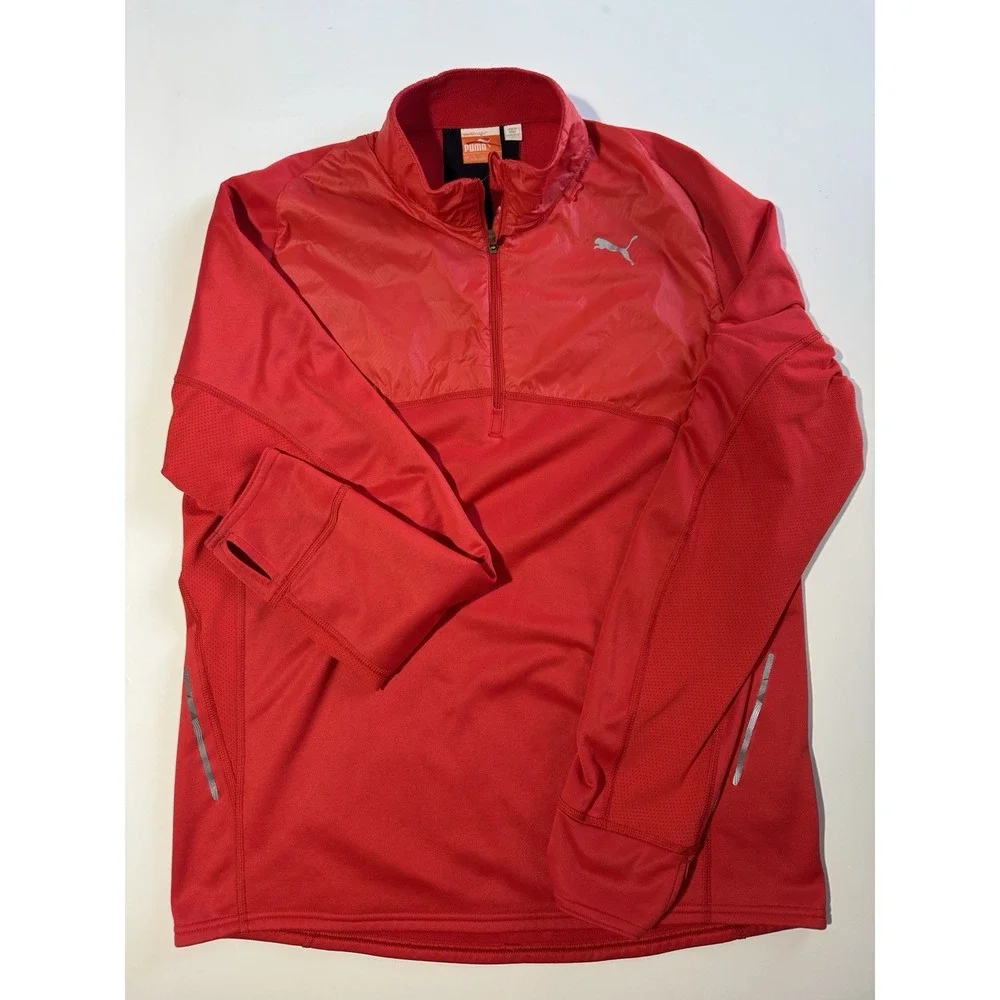 Puma Sport Lifestyle Quarter Zip Pullover Top Athletic Warm Up Red Size Large‎